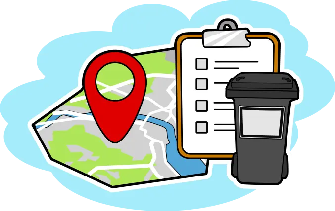 Map, location marker and local waste rules